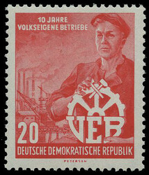 20 Pf. 10 Jahre VEB 1956, Wz. 2 Y II, postfrisches Kabinettstück. ...